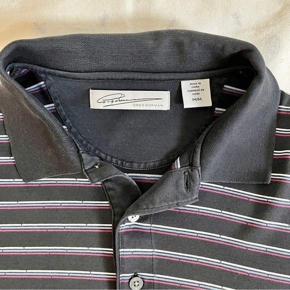 Greg Norman Fine Egyptian Cotton Blend Black w/ Stripes Golf Polo Shirt - Medium - Picture 7 of 12